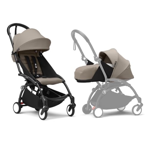 Stokke YOYO3 Kinderwagen mit Neugeborenen Set - Enthält schwarzen Rahmen, YOYO 6 + Textilset (Taupe) & 0 + Neugeborenen Set (Taupe)