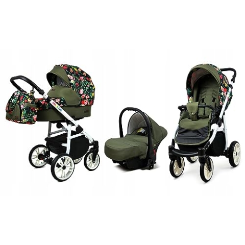 BabyLux® Bambimo Kinderwagen Set 3 in 1 - Color Lux - incl. Babywanne, Buggy Sportsitz, Auto-Babyschale - Autositz - Kinderwagenset - Kombikinderwagen mit Wickeltasche, Regenschutz usw.
