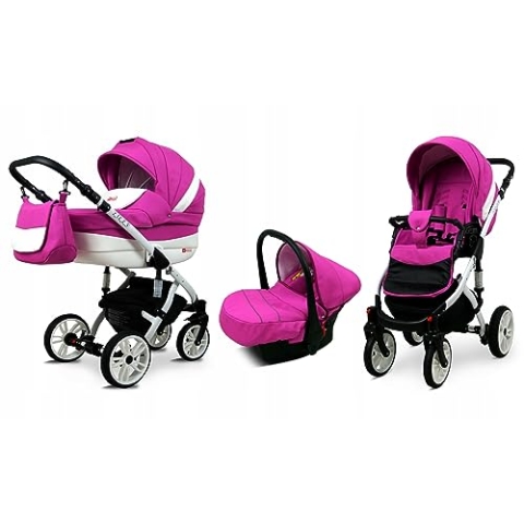 BabyLux® Bambimo Kinderwagen Set 3 in 1 - Lilly - incl. Babywanne, Buggy Sportsitz, Auto-Babyschale - Autositz - Kinderwagenset - Kombikinderwagen mit Wickeltasche, Regenschutz usw.