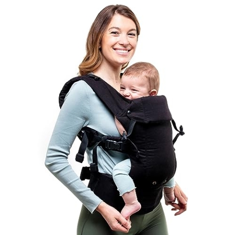 Beco Gemini Babytrage Neugeborene ab Geburt bis Kleinkind - 4 Tragepositionen, Baby Trage aus 100% Baumwolle - Babytrage ab Geburt, Baby Carrier mit verstellbarem Sitz, 3-16 kg (Organisch/Schwarz)