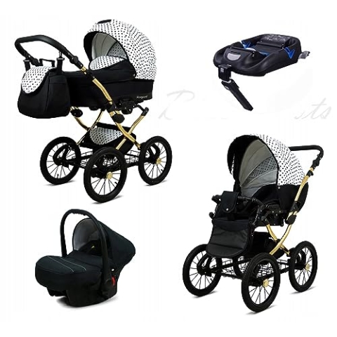 BabyLux® Kinderwagen Set 4 in 1 - Margaret Gold - incl. Babywanne, Buggy Sportsitz, Auto-Babyschale, ISOFIX-Basisstation - Autositz - Kinderwagenset - Kombikinderwagen mit Wickeltasche usw.