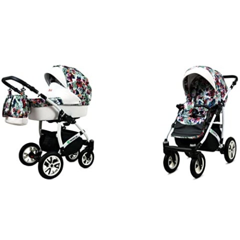 BabyLux Tropical 2-in-1 Bouncing Baby Stroller und Zubehör Kinderwagen Verstellbar und faltbar Aluminium Konstruktion Wasserdicht Nicht abnehmbare Räder Gold Hundstooth
