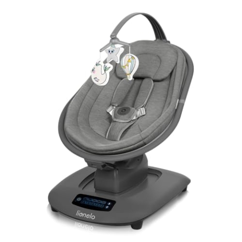 LIONELO BLOSSOM Elektrische Babywippe bis zu 9 kg Babyliege Verstellbare Rückenlehne Natürliches Schaukeln 5 Geschwindigkeiten Ergonomischer Sitz Bluetooth-Fernbedienung, 5 Melodien