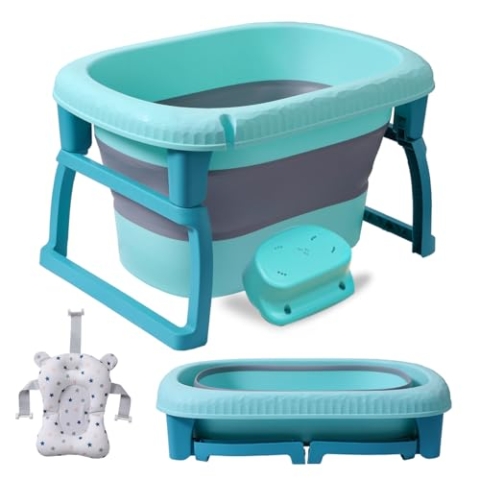 K IKIDO Große Baby Badewanne faltbar für Babys von 0-72 Monaten Ergonomische Babywanne (324-blau)