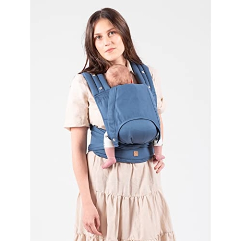 Isara Quick Half Buckle Babytrage in Bluestone für Neugeborene ab Geburt bis Kleinkindalter (50-98 cm) - schnelles & einfaches Anpassen an die Größe des Kindes - ergonomisches Trage-Tuch-System