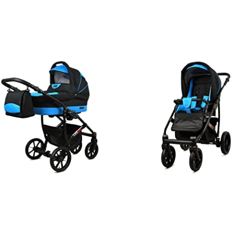 BabyLux Largo 2-in-1 Baby Kinderwagen Tief und Kinderwagen mit Zubehör Verstellbar und faltbar Aluminiumkonstruktion Wasserdicht Nicht abnehmbare Räder Black Coffe Black Frame