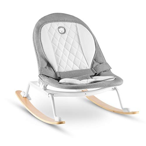 Lionelo Babywippe ROSA, Wippe für Neugeborene, Babyschaukel, Schaukel für Kleinkinder, 90° drehbar, zusammenklappbar (Grau/Weiß)