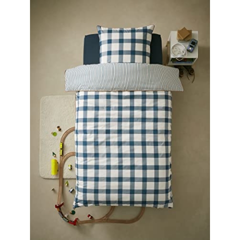 VERTBAUDET Kinder Bettwäsche-Set „Karo“ marine/wollweiß 140X150 63X63