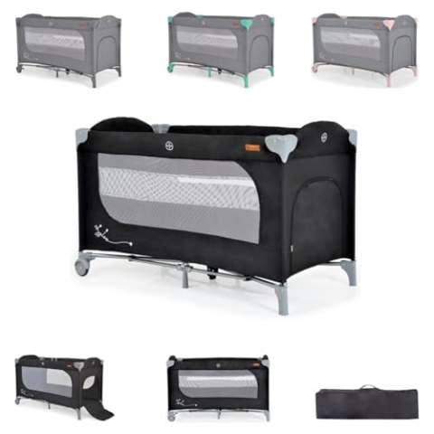 Cangaroo Reisebett Skyglow 2 Ebenen Räder Matratze Seiteneingang Tasche Bremsen, Farbe:schwarz