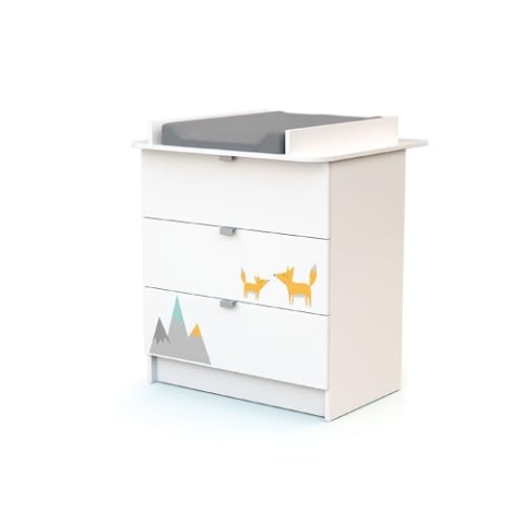 WEBABY - White Fox Wickelkommode ALBA | 3 Schubladen | 79 x 65 x 92 cm | Abnehmbarer Wickeltisch inklusive