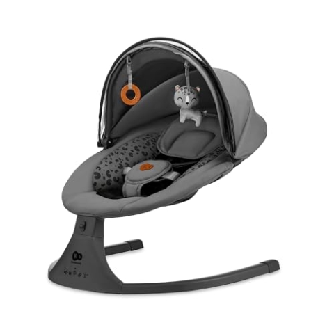 Kinderkraft LUMI 2 Babywippe, Elektrische Babyschaukel, Von der Geburt bis 9 Monate, Höhenverstellbar, 5 Schaukelmodi, 12 Melodien, Bogen mit Spielzeug, Dunkelgrau