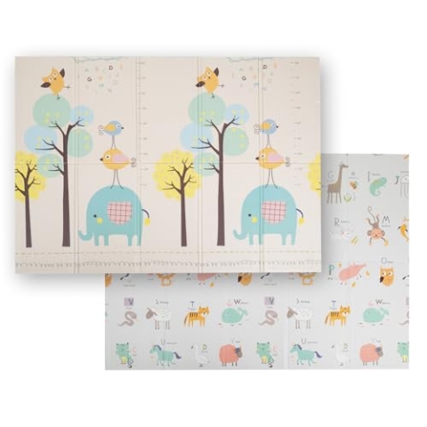 KiddyMoon Babymatte Zweiseitige Krabbelmatte Schaumstoffmatte Für Kinder Kindermatte Kindgerechte Muster Spielplatz Entwicklung Sicherer Bequemer Für Drinnen Draußen 150X200x1cm, Grün-Wald