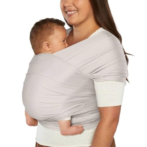 Ergobaby Babytragetuch für Neugeborene ab Geburt bis 11,3 kg, Aura Mesh Tragetuch aus recyceltem Polyester und Elastan, Elastisch und atmungsaktiv, Sling Wickeltuch unisex, Soft Grey