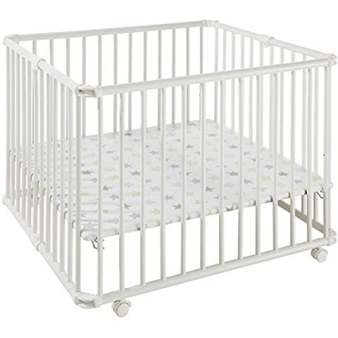 Geuther 2261 Laufgitter Lucilee | Passung: 90 cm x 97 cm | 3-fach werkzeuglos höhenverstellbar | gepolsterter Laufstall | in 4 Farbvarianten und 7 Designs erhältlich | Farbe: Weiß | Muster: Stern