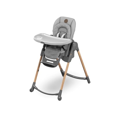 Maxi-Cosi Minla Kinderhochstuhl Mitwachsend, 0–14 Jahre, bis zu 60 kg, Hochstuhl Baby, 9 Höhenstufen, 5 Neigungspositionen, 4 Tablettpositionen, kompakt faltbar, Essential Grey