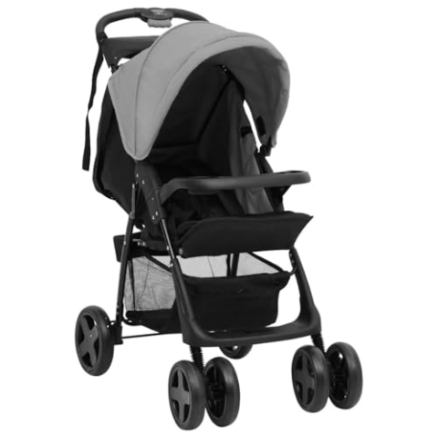 vidaXL Kinderwagen 2-in-1 Klappbar Kombikinderwagen Kinder Baby Buggy Sportwagen Reisebuggy Babywagen Kinderbuggy Hellgrau Schwarz Stahl