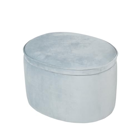 roba Kinderhocker Lil Sofa mit Stauraum - Ovaler Hocker in blauem Samtstoff - Polstermöbel Pouf für Kinderzimmer - Sitzhöhe 27 cm
