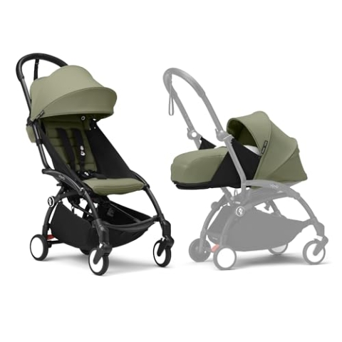 Stokke YOYO3 Kinderwagen mit Neugeborenen Set - Enthält schwarzen Rahmen, YOYO 6 + Textilset (Olive) & 0 + Neugeborenen Set (Olive)