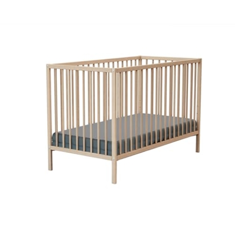 WEBABY - Babybett Holz 60x120cm Buche Natur ONE | 124 x 64,5 x 82 cm |Kinderbett | Von Geburt an | Schlafkomfort | Lattenrost | Bett mit Gitterstäben | Verstellbarer Lattenrost in 3 Höhen