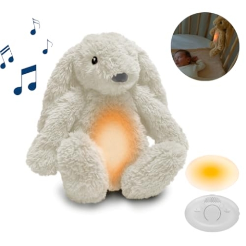 ZAZU - Ro der Hase Baby Schlafhilfe mit wiederaufladbarem Akku – Nachtlicht in mehreren Farben & beruhigende Geräusche, Weinsensor, Auto-Abschaltung und USB-C-Ladekabel (Weiß)