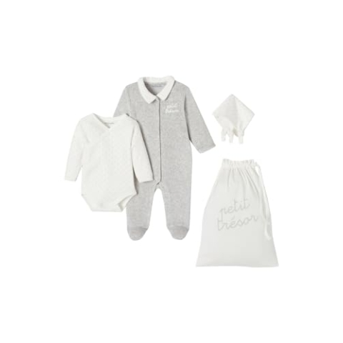 VERTBAUDET Bio-Kollektion: 6-teiliges Geschenk-Set für Neugeborene mit Recycling-Polyester grau meliert 68