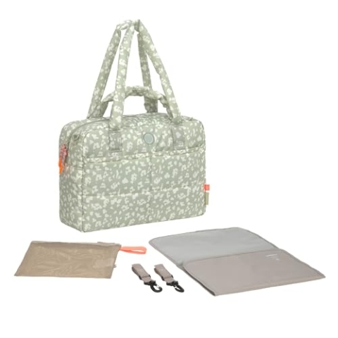 LÄSSIG Baby Wickeltasche mit Tragegriff und Wickelunterlage, Kinderwagenbefestigung, wasserabweisend/GRE Everyday Bag Leo light khaki