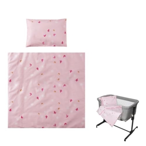 Lorelli Babybettwäsche-Set Eva 5-tlg Decke 75 x 75 cm, Kissen 29 x 42 cm, Bezüge, Farbe:pink