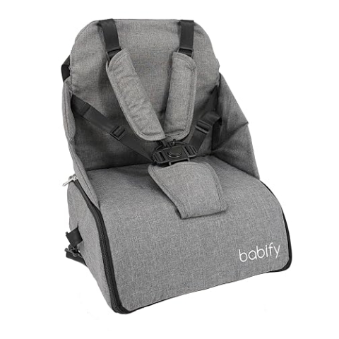 Babify Reise-Hochstuhl mit 2-in-1-Aufbewahrung, weich, Grau, 1 Stück