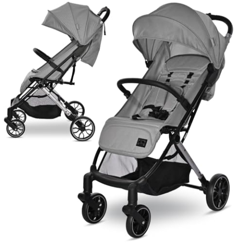 Lorelli Kinderwagen Ribera, Reisebuggy, Baby Buggy klein zusammenklappbar, Sehr leicht -Nur 7,3 kg, kompakter Sportsitz, Kinderbuggy bis 15kg, Verstellbare Rückenlehne, Sicherheitsgurt, Grau