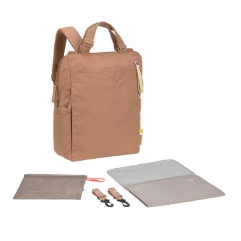 LÄSSIG Baby Wickelrucksack Wickeltasche mit Wickelunterlage, Kinderwagenbefestigung, Netztasche/GRE Conversion Backpack almond