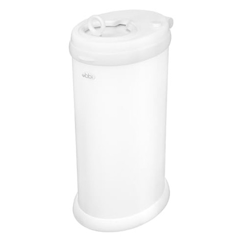 Ubbi Steel Odor Locking Nappy Bin, No Special Bag Required Money Saving, Awards-Winning, Modern Design Registry Must-Have Diaper Pail, Matte White