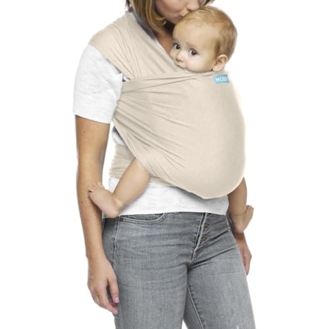 Moby Evolution Babytragetuch in Mandel, für Neugeborene bis Kleinkinder bis zu 13,6 kg, Babytragetuch ab Geburt, Einheitsgröße, atmungsaktiv, dehnbar aus 70% Viskose 30% Baumwolle, Unisex