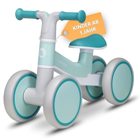 LIONELO VILLY Kinder Laufrad für 12-36 Monate Baby bis 30 kg, Lauflernrad Spielzeug mit 4 Räder, vordere Dämpfung, ergonomischer Sitz, Erst Rutschrad Fahrrad für Mädchen und Jungen