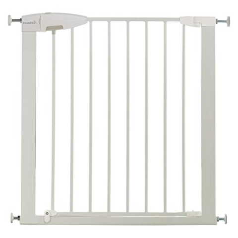 Munchkin Easy Lock Tür-/ Treppenschutzgitter mit Druckbefestigung, 73 - 79 cm, erweiterbar auf 114 cm mit Verlängerung, Metall, weiß, 1 Stück