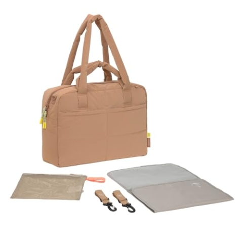 LÄSSIG Baby Wickeltasche mit Tragegriff und Wickelunterlage, Kinderwagenbefestigung, wasserabweisend/GRE Everyday Bag almond