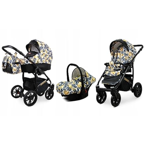 BabyLux® Bambimo Kinderwagen Set 3 in 1 - Miracle - incl. Babywanne, Buggy Sportsitz, Auto-Babyschale - Autositz - Kinderwagenset - Kombikinderwagen mit Wickeltasche, Regenschutz usw.