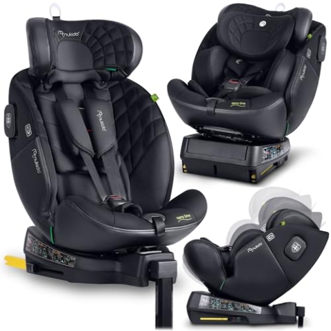 Nukido Kindersitz 360 Drehbar Autositz Kinder Kinderautositz i-Size ISOFIX 5 Punkt Sicherheitsgurt 0-12 Jahre Bis 36 kg Schwarz Aero Line