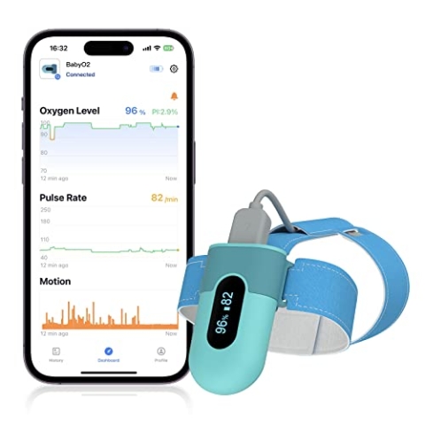 Baby O2 Pulsoximeter fuß, Sauerstoffsättigung Messgerät für Babys Pulsmesser, Verfolgen Sie Kontinuierlich die Sauerstoffsättigung und Herzfrequenz, mit Alarm in APP kostenlosem APP&PC-Bericht