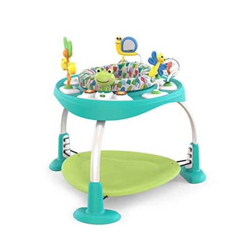 Bright Starts, Bounce Bounce Baby 2 in 1 Spieltisch Aktivität Sitz - Playful Pond mit 7 interaktiven Spielzeug, 360° Spielstation, Höhenverstellbare, Babyspielzeug ab 6 Monaten, grün