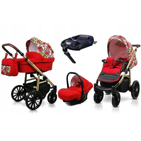 BabyLux® Kinderwagen Set 4 in 1 - Aspero - incl. Babywanne, Buggy Sportsitz, Auto-Babyschale, ISOFIX-Basisstation - Autositz - Kinderwagenset - Kombikinderwagen mit Wickeltasche usw.
