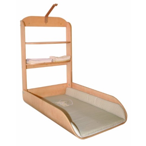 roba Wandwickeltisch natur - Klappbares Wickelregal aus gebogenem Holz gebogen + Wickelunterlage Liebhabär - einfache Wandmontage - Auflage mit Bären Motiv, 1 Stück (1er Pack)