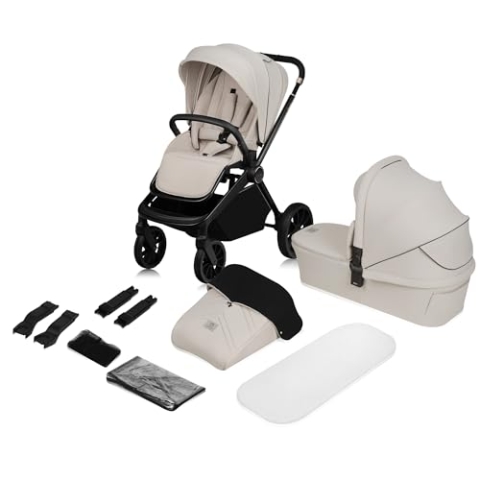LIONELO MIKA PLUS 2-in-1 Buggy 0-48 Monate bis 22 kg Babywanne bis 9 kg, Rückenlehne und Füße verstellbar, AiryDots,Dämpfung, 360° drehbare PU-Räder, XXL-Verdeck