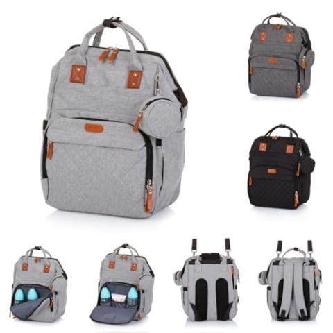 Chipolino Wickeltasche, Kinderwagen Rucksack Reißverschluss Schnullertasche, Farbe:hellgrau
