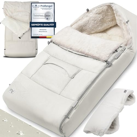 MONZANA® Fußsack für Kinderwagen Baby Winter mit Handwärmer Reflektoren Reißverschluss Buggy Waschbar Babyschale Schlafsack Kuschelig Beige