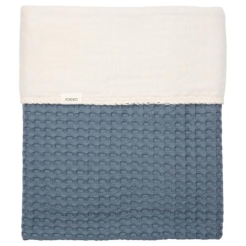 Koeka Vier Saisons Kinderbettdecke - Schmusedecke - Kuscheldecke - Mit Cotton Fleece Gefuttert - Aus Baumwolle - Abwaschbar - Blau - 100X150 Cm