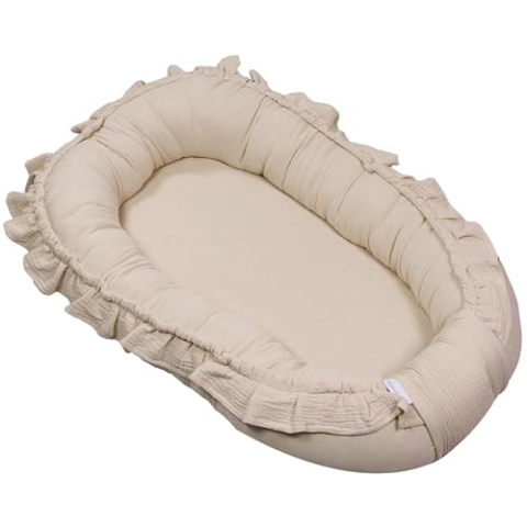 MamaLoes Babynest Soft Cotton Ruffle Ecru Design