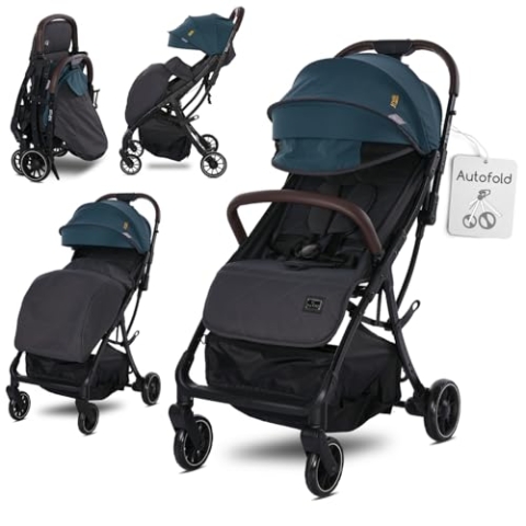 Lorelli Kinderwagen Minori, Sport Buggy klein zusammenklappbar, Autofold Einhand-Klappsystem, Nur 9,3kg, kompakter Sportsitz bis 22kg, Baby Reisebuggy mit Flaschenhalter, PU-Leder Handgriff, Grün