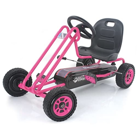 hauck Go-Kart Lightning für Kinder ab 4 Jahren bis 50 kg Köpergröße 90-110 cm, Tretauto mit Handbremse, verstellbarem Sitz, Vor- und Rückwärtsgang, Pedalantrieb (Pink)