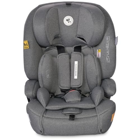 Lorelli Auto Kindersitz Benevento mit Isofix i-Size, Mitwachsender Autositz für Kinder von 76-150 cm, Babysitz, Autokindersitz, Einstellbare Kopfstütze, 5-Punkt-Sicherheitsgurt, grau
