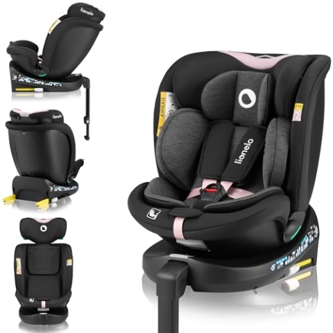 LIONELO NAVY i-Size Drehbarer 360o Kindersitz, 40-150 cm, Gruppe 0+1 2 3, vorwärts- und rückwärtsgerichtete Montage, ISOFIX und Stützfuß, Verstellbare Kopfstütze und Rückenlehne, Dri-Seat Einsatz